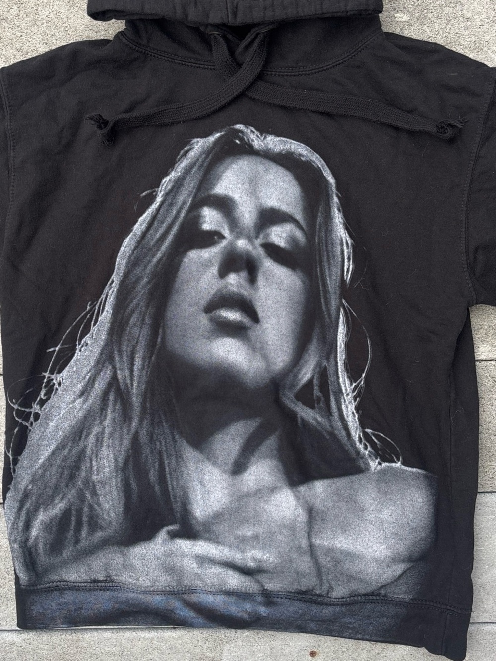 Black Graphic Hoodie with Monochrome Portrait